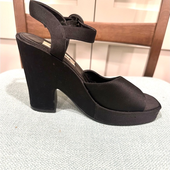 Seychelles Vintage Black Satin Floral Chunky Heel Shoes - Picture 5 of 10